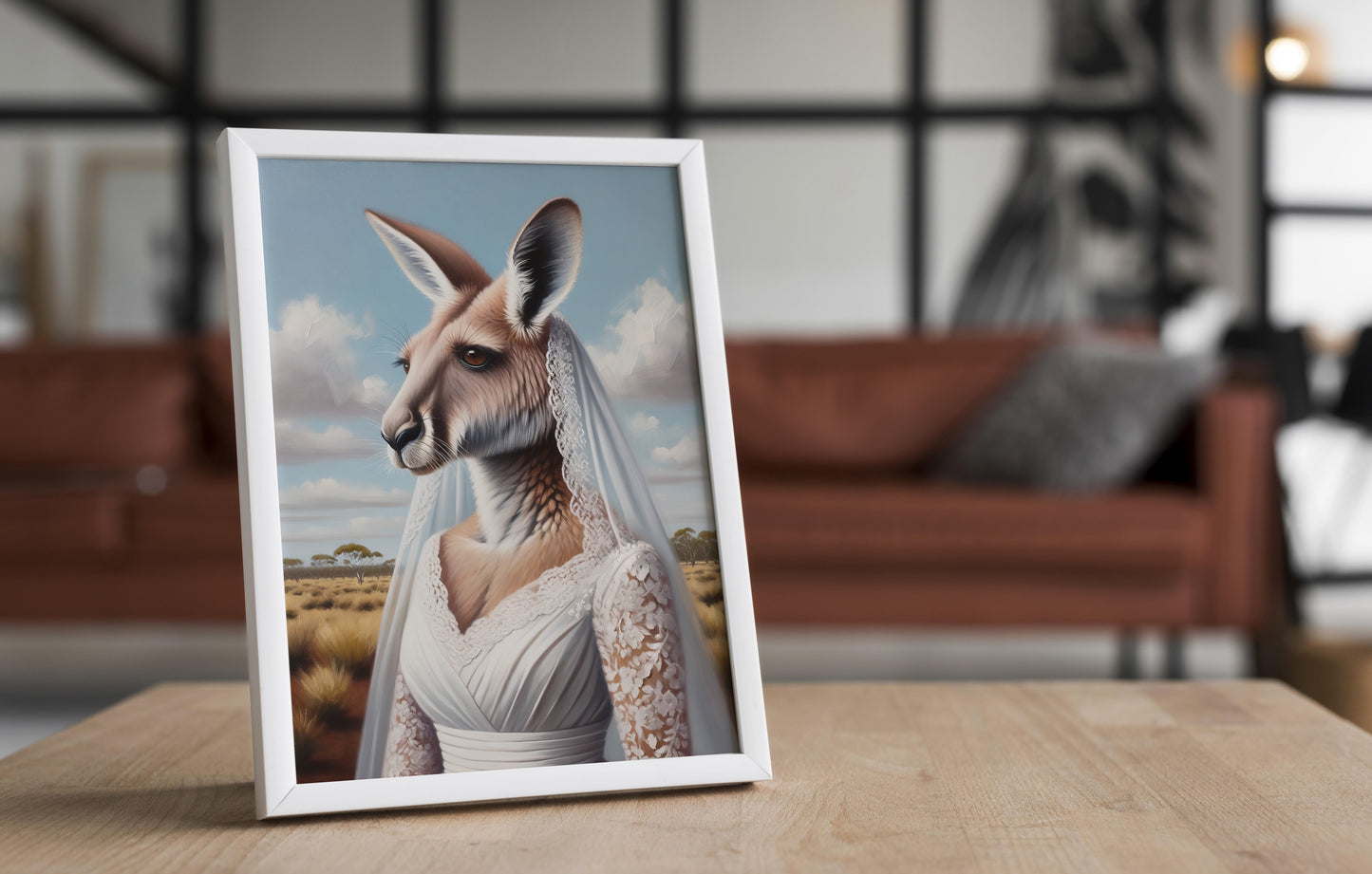 Kangaroo in Wedding Dress Poster - Unique Wall Art, Funny Animal Decor, Bride-Themed Print, Perfect Gift