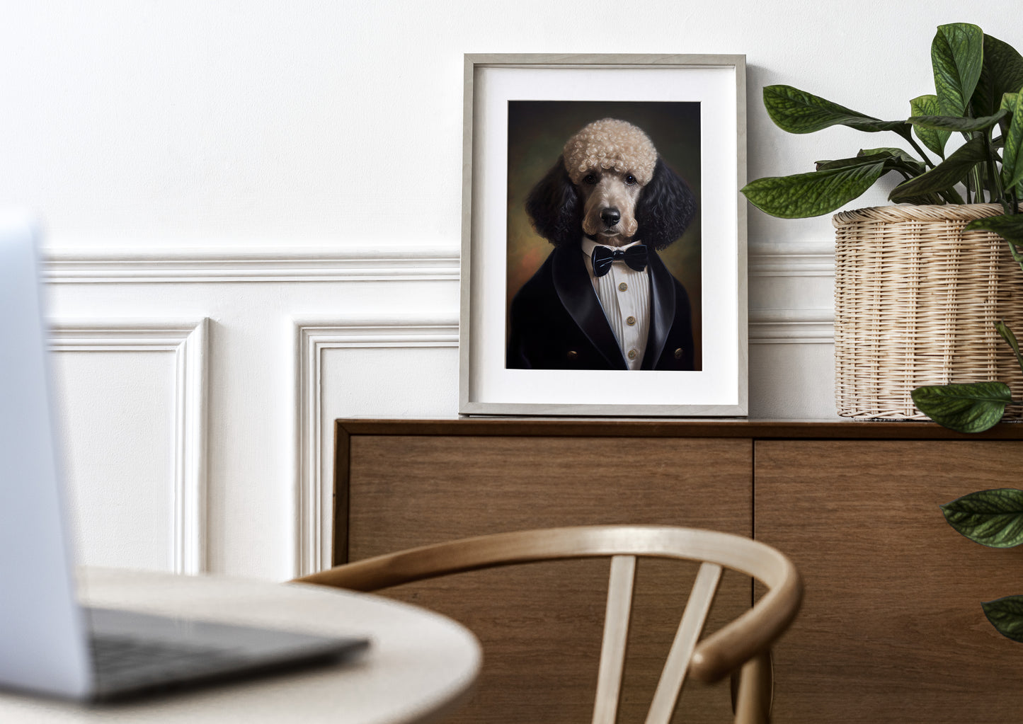 Poster Chic Caniche en Smoking - Impression Murale Humour Chien Tuxedo - Tableau Déco Murale Canin