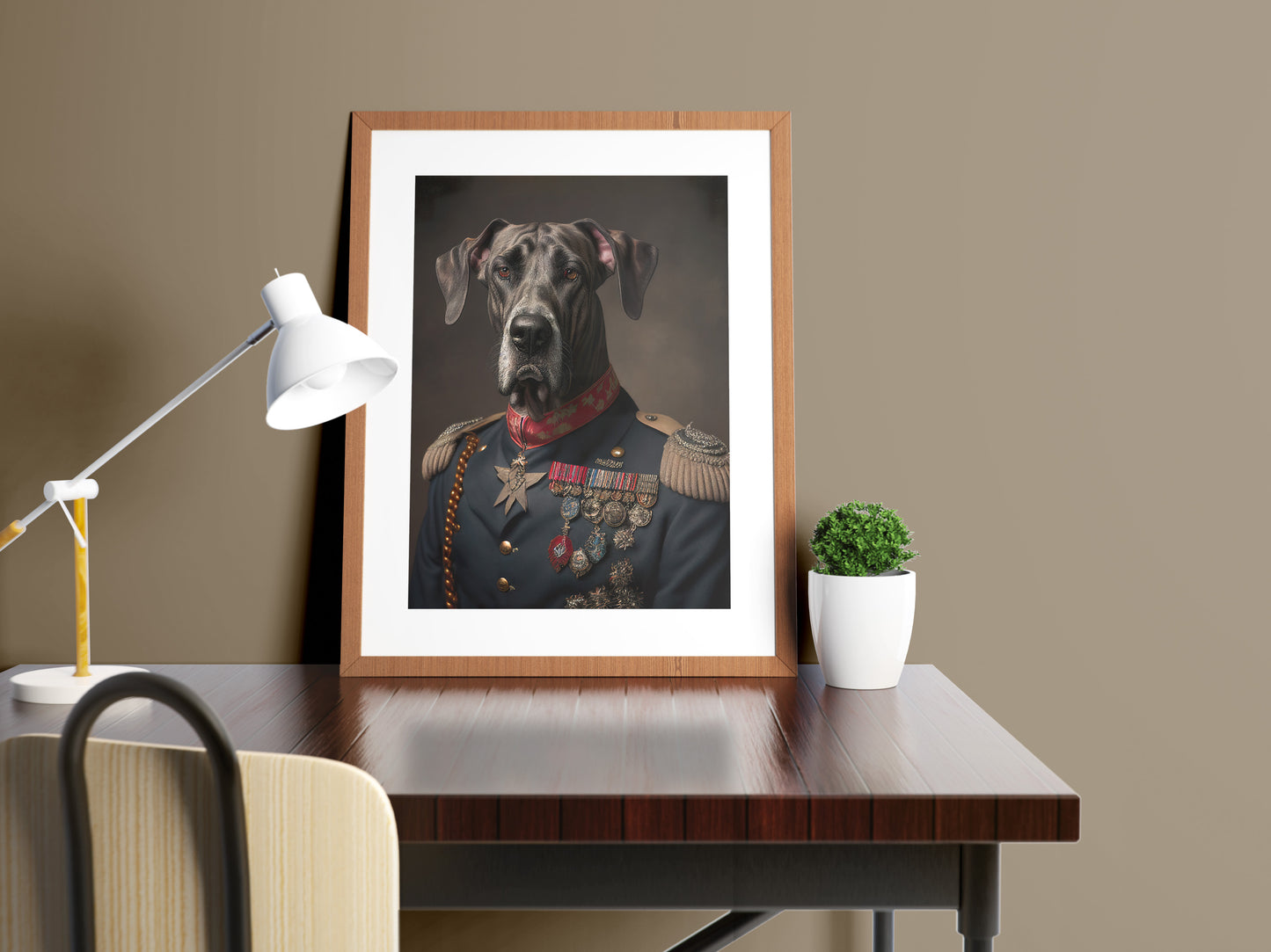 Poster de Grand Danois en Uniforme Militaire - Décoration Murale Animaux, Affiche Chien Dogue Allemand