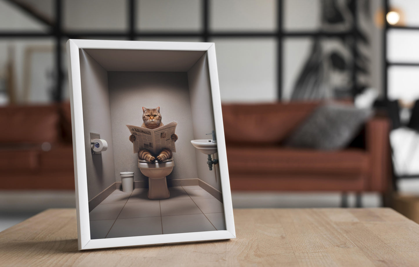 "Funny Bathroom Decor Poster - British Shorthair Cat Sitting on Toilet - Hilarious Wall Art, WC Gag Gift"