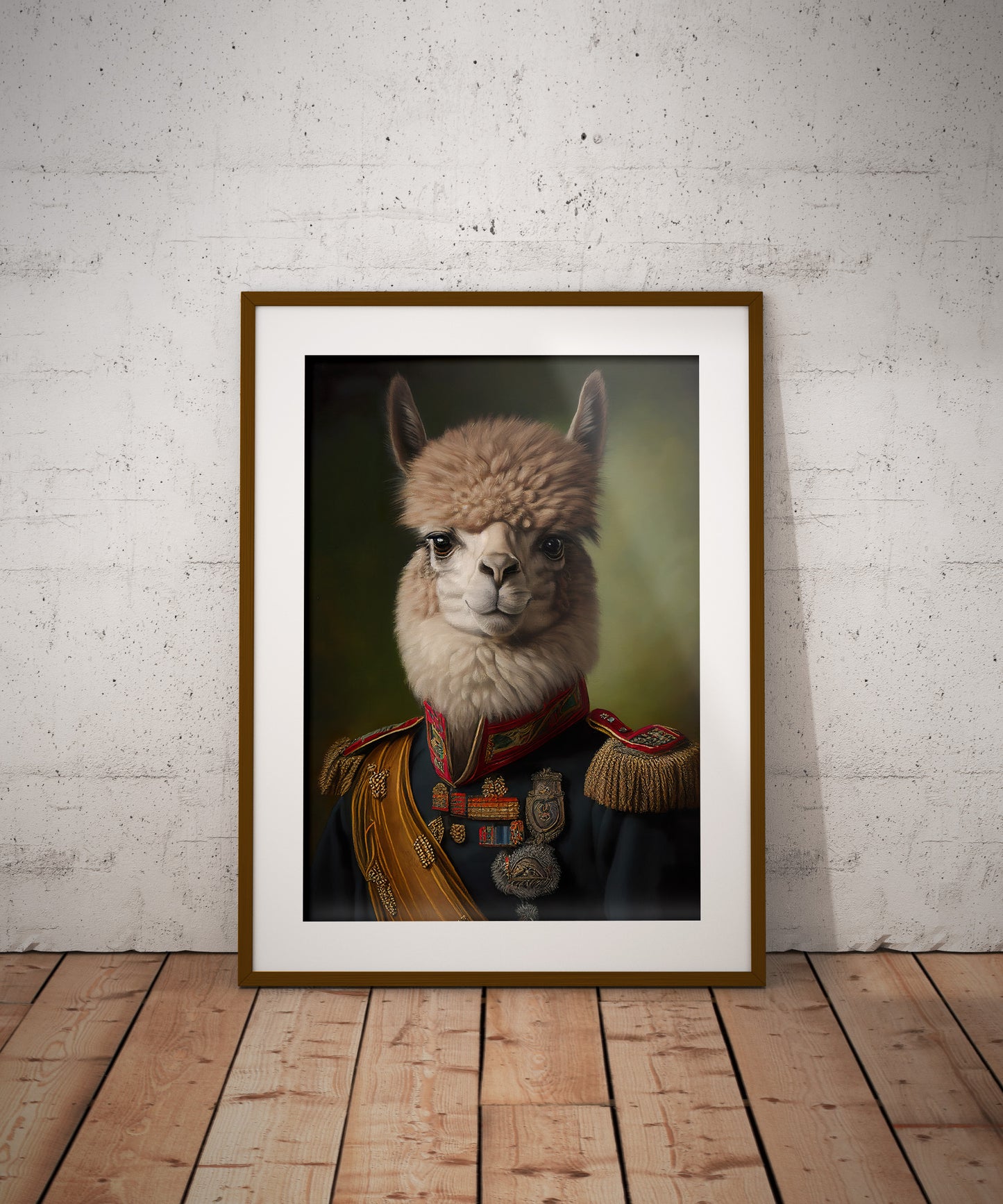 Heroic Alpaca Poster in Military Uniform | Animal Wall Art Decoration for Home | Frameable Alpaca Print