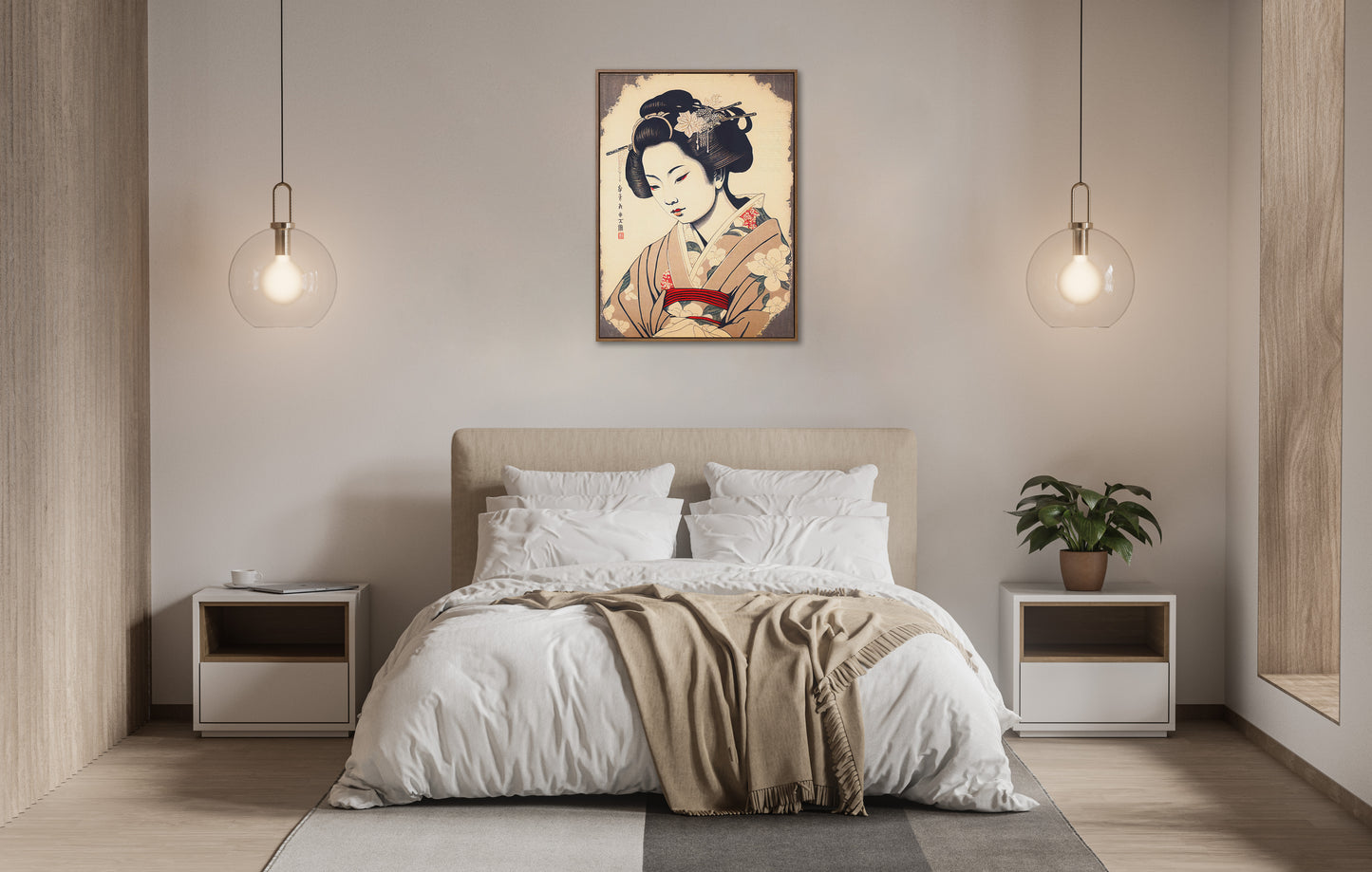 Japanese Geisha Art Poster – Geiko Illustration Wall Decor – Frameable Asian Art Print for Home