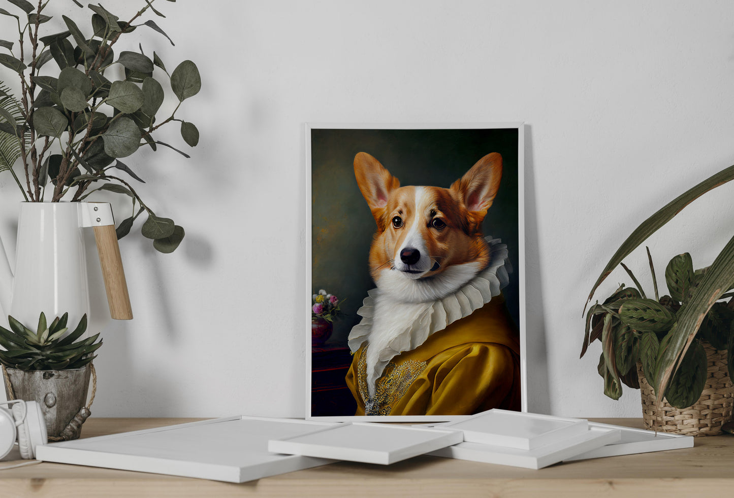 Poster chien baroque - Portrait noble de Corgi, illustration élégante pour décoration murale, art mural animaux