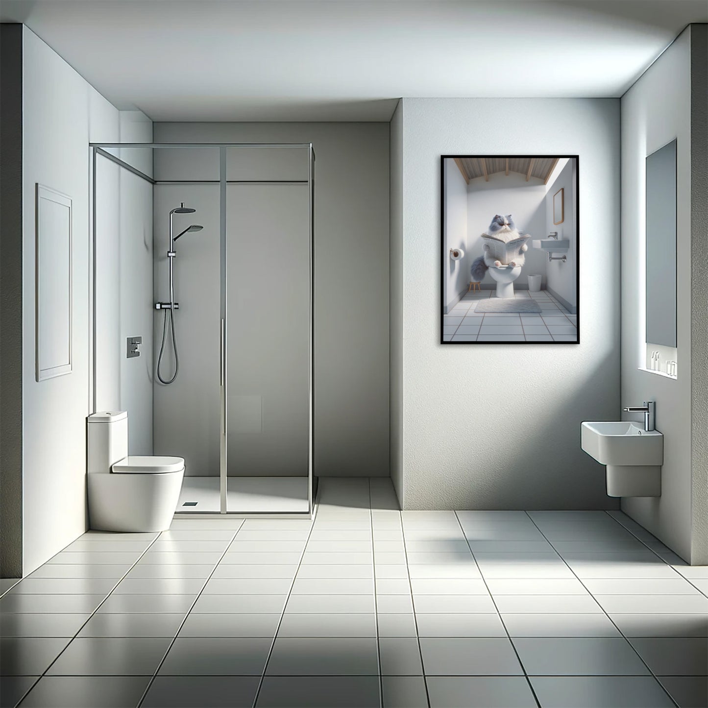 Blue and White Persian Cat Toilet Poster - Bathroom Wall Art Decor | Cat Lover Gag Gift | Funny WC Poster