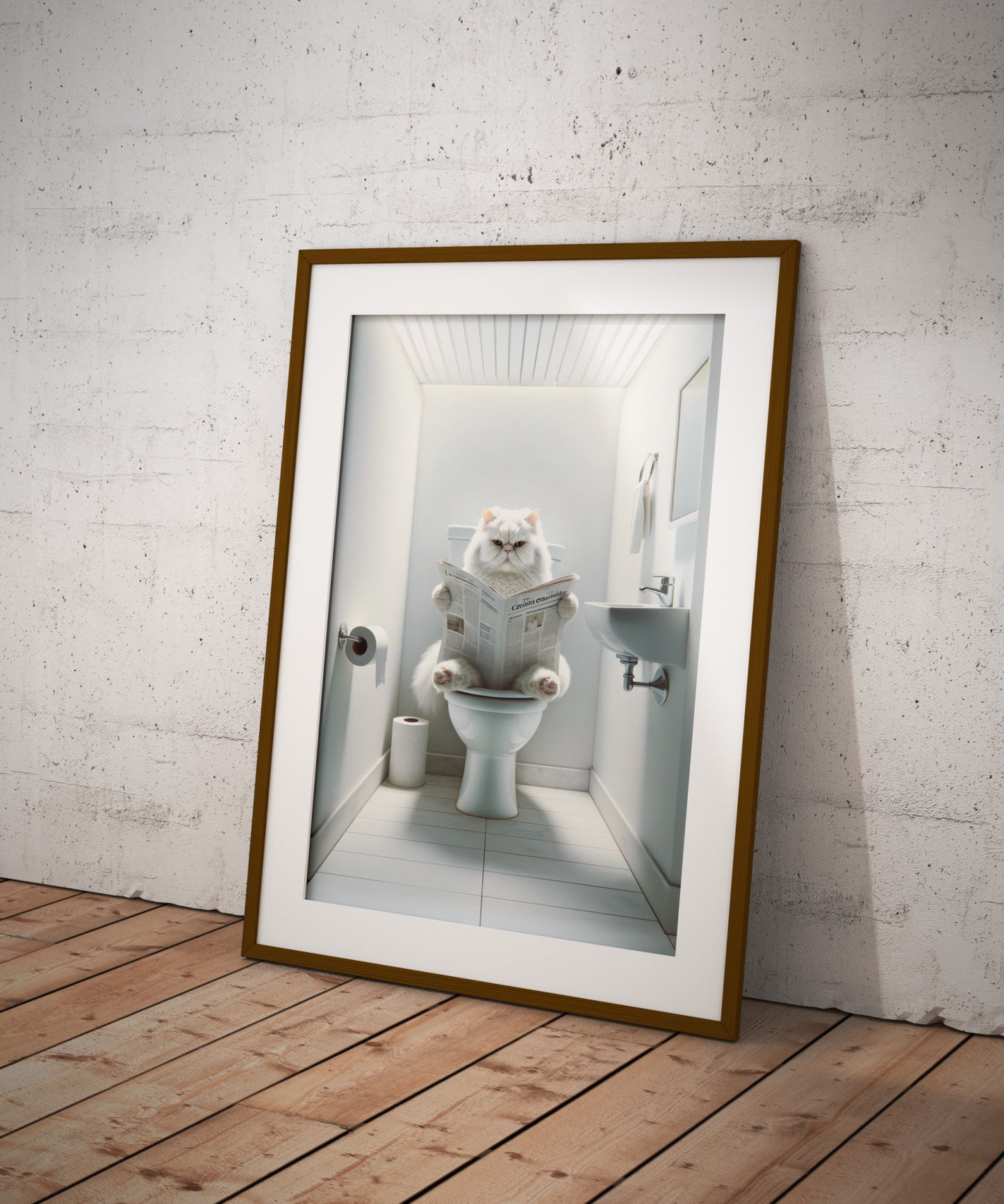 White Persian Cat Toilet Poster – Bathroom Decor Print | Funny Gag Gift for Cat Lovers – WC Wall Art