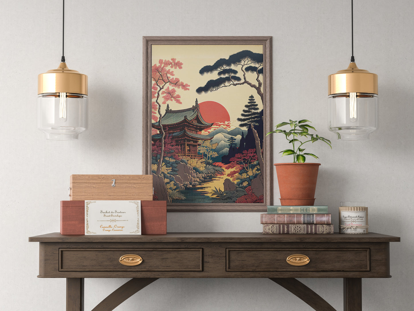 Japanese Temple Poster - Rural Landscape Wall Art, Japanese Style Illustration, Frameable Decor