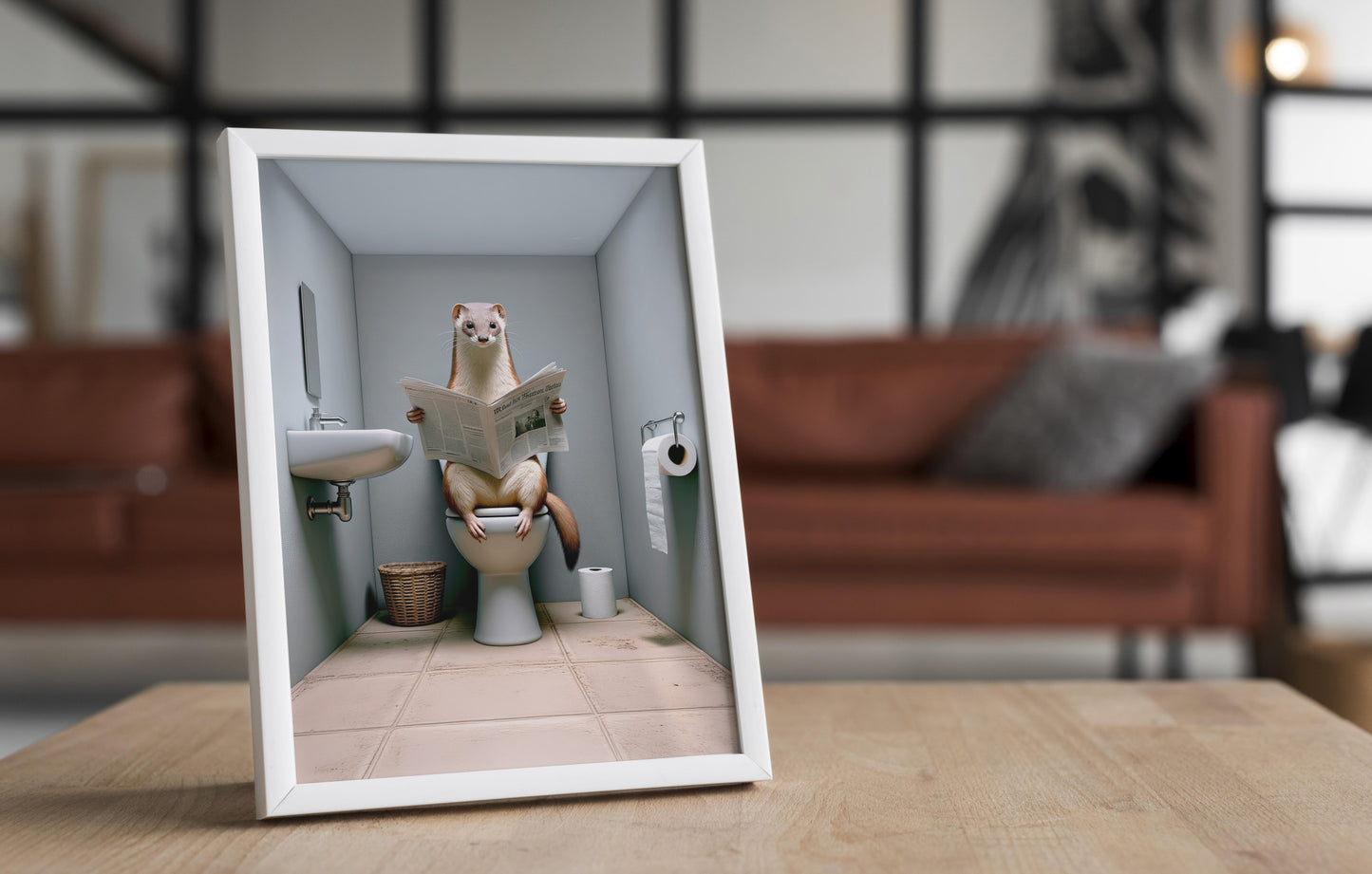 Funny Weasel on Toilet Poster - Unique Bathroom Wall Art & Decor | Gag Gift for Your WC