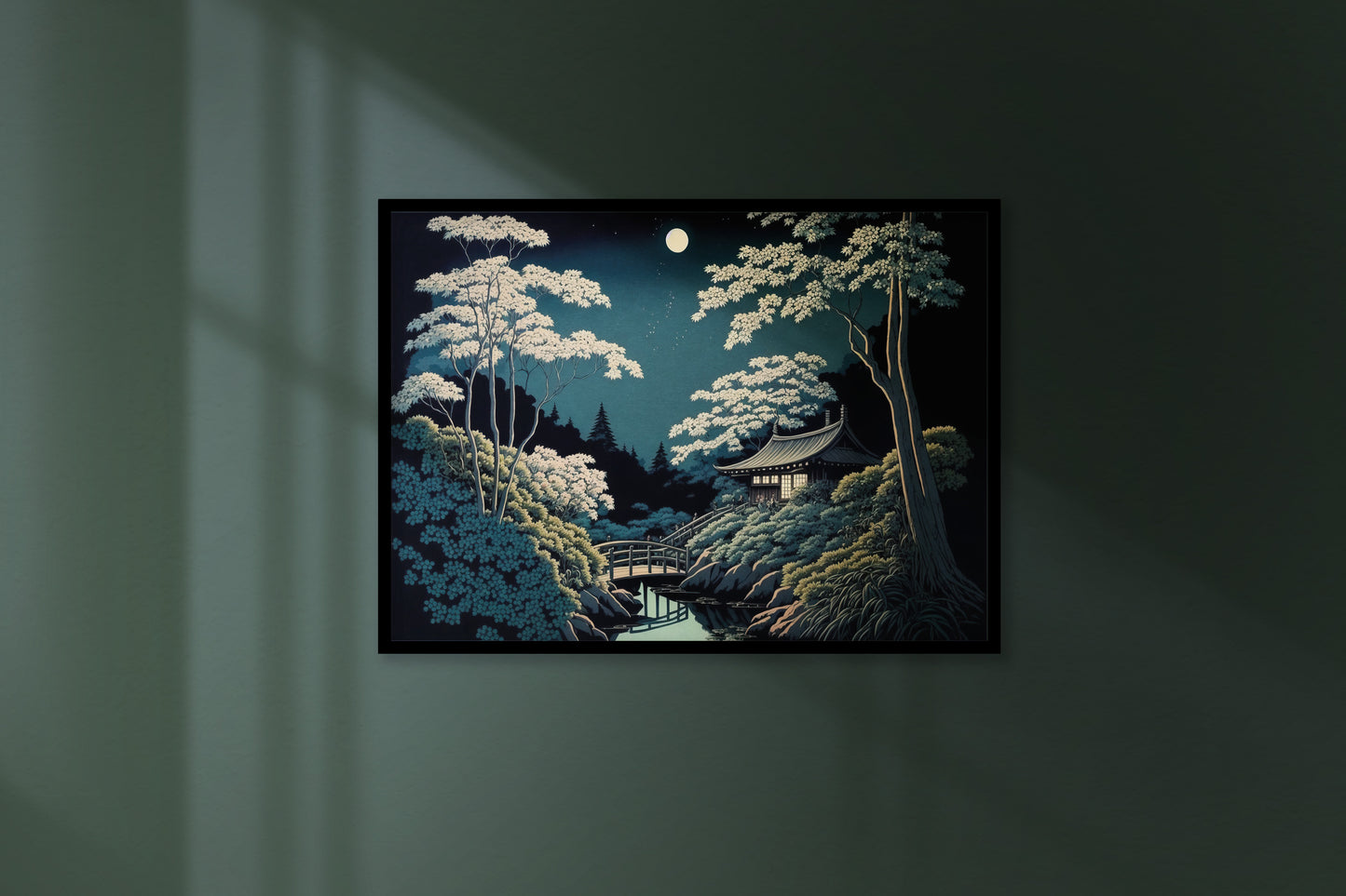 Affiche Poster Jardin Japonais Clair de Lune - Art Nippon Décoration Murale Zen Paysage