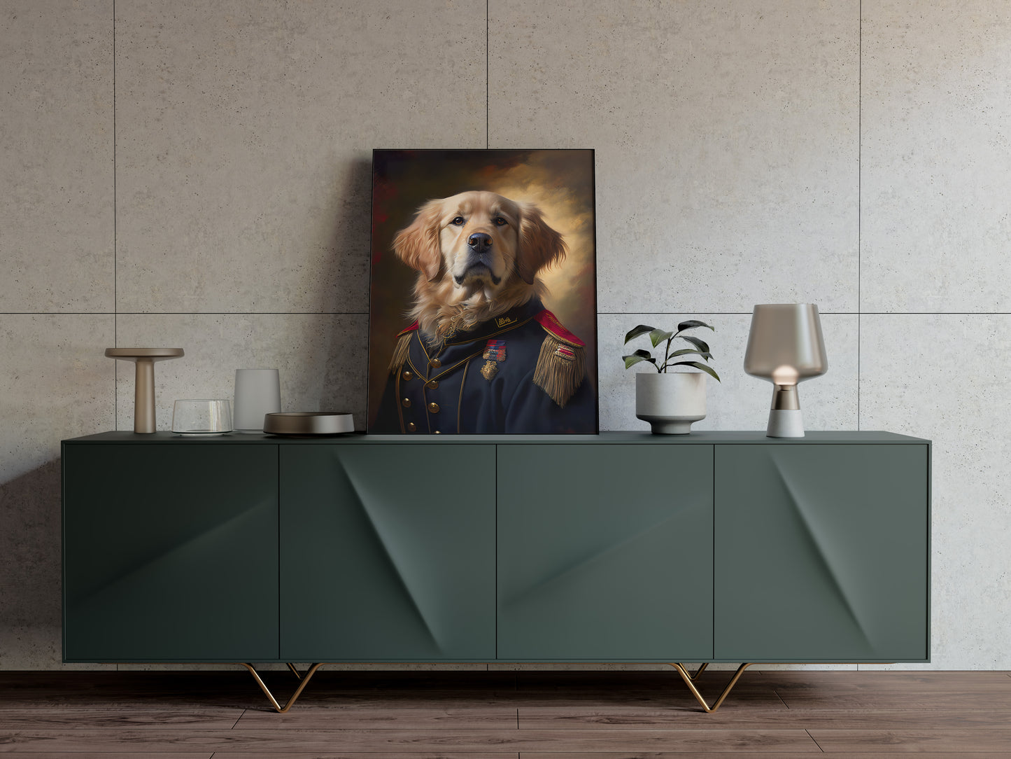 Heroic Golden Retriever in Military Uniform Poster - Dog Wall Art, Animal Prints, Home Decor