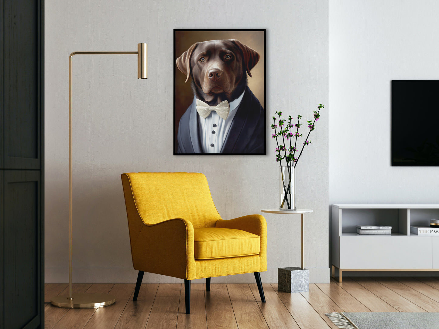 "Chocolate Labrador Tuxedo Poster: Elegant Animal Wall Art, Charming Pet Portrait Decoration for Home"