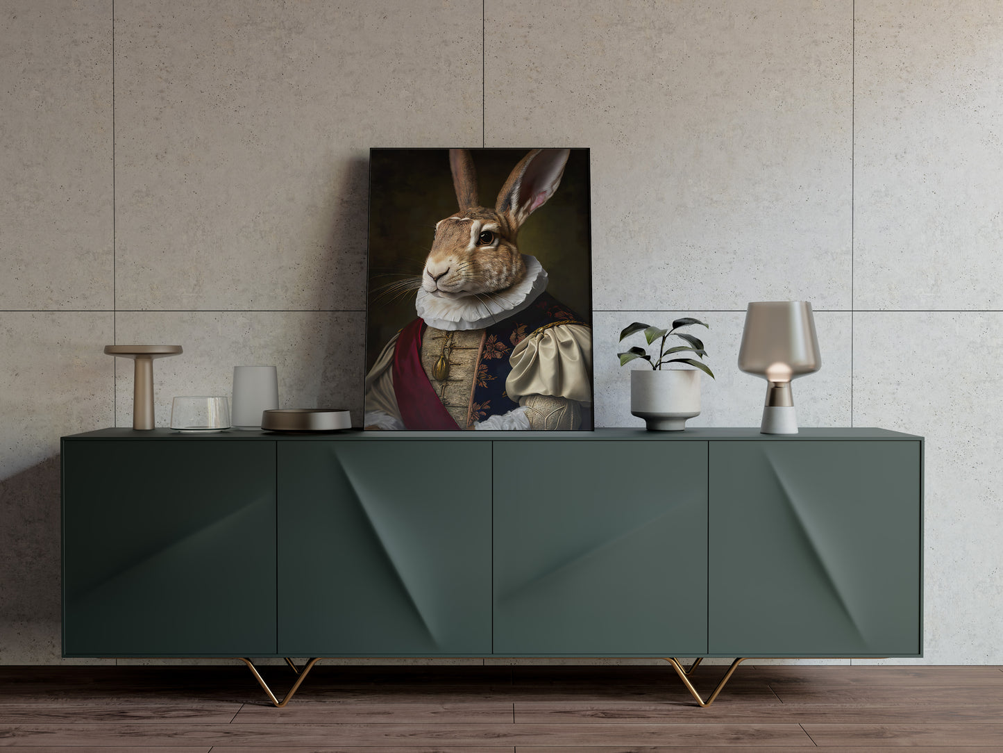 Poster Lapin Noble Style Baroque, Décoration Murale Animaux, Affiche à Encadrer d'Art Mural