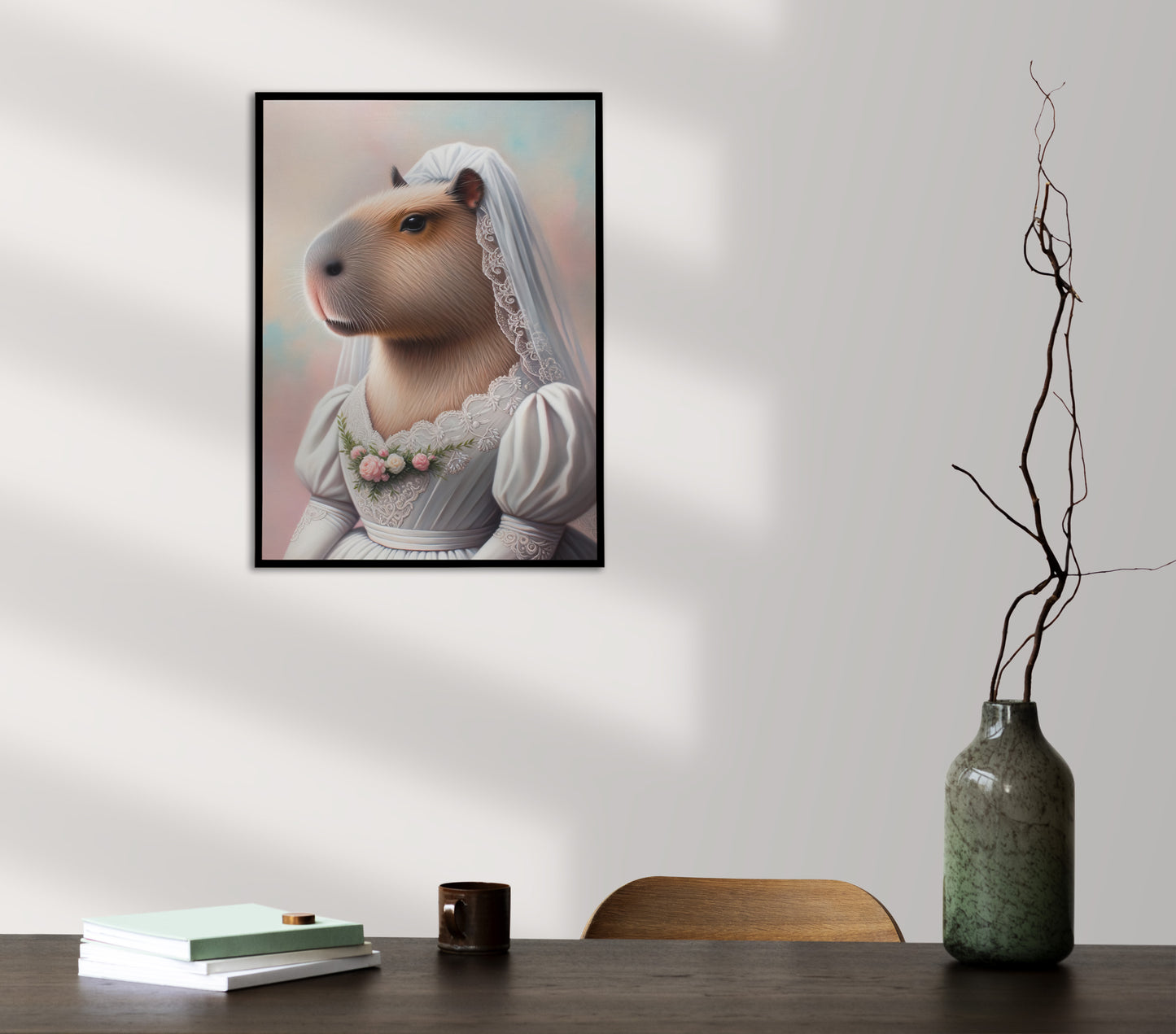 Poster de Capybara en Robe de Mariée - Décoration Murale Animaux Humoristique - Affiche Mariage Cadre