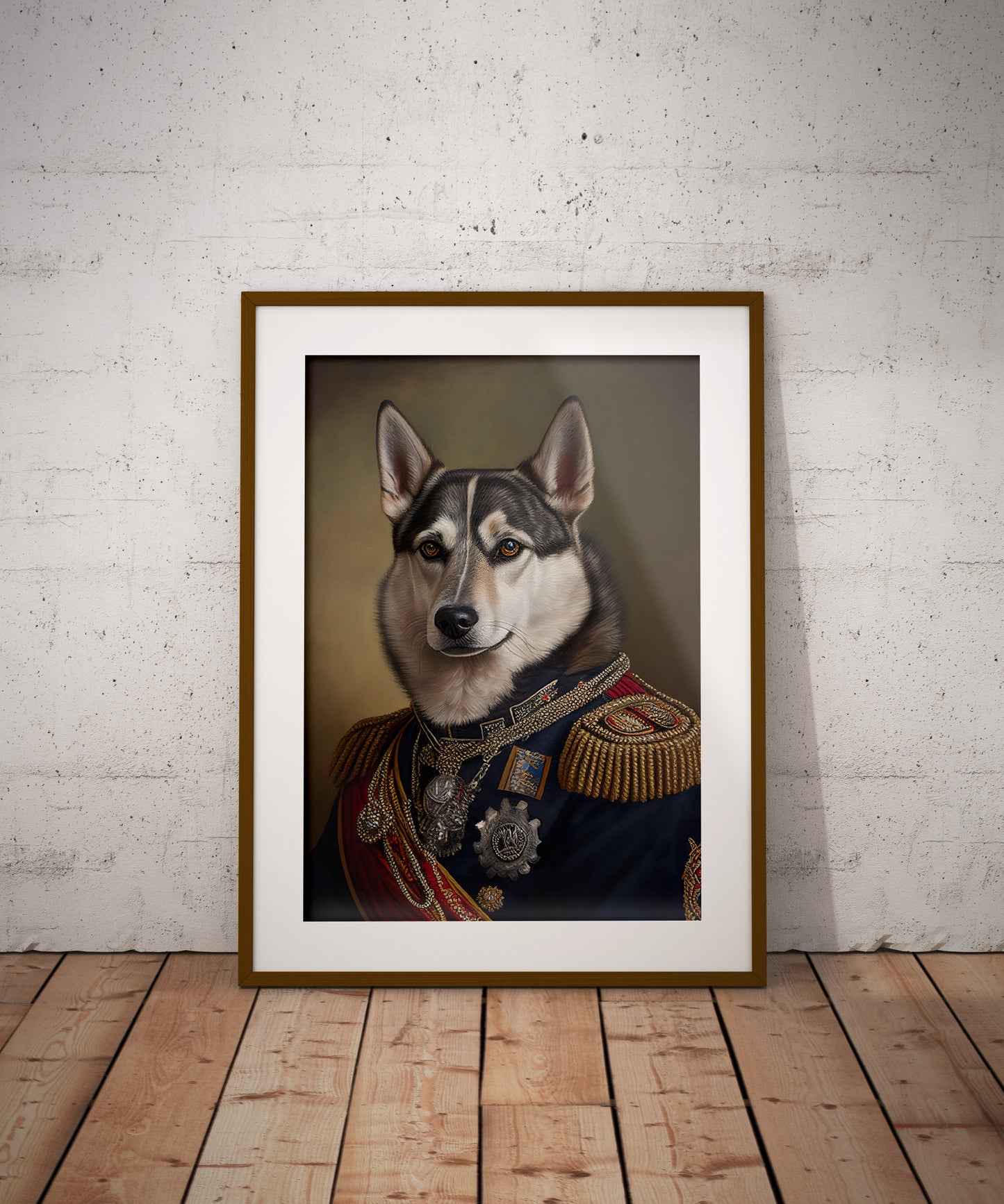 Heroic Husky Poster in Military Uniform - Funny Dog Wall Art, Portrait Print, Unique Husky Decoration