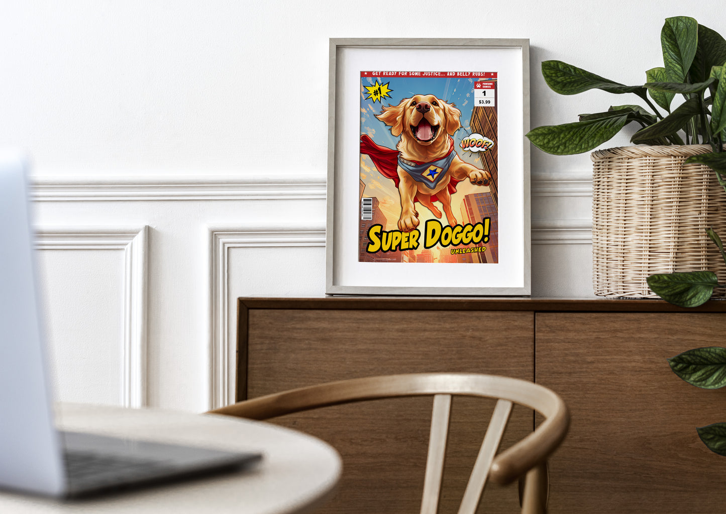 Golden Retriever Superhero Poster - Humorous Wall Art, Perfect Dog Lover Gift, Cartoon Comic Book Cover Print