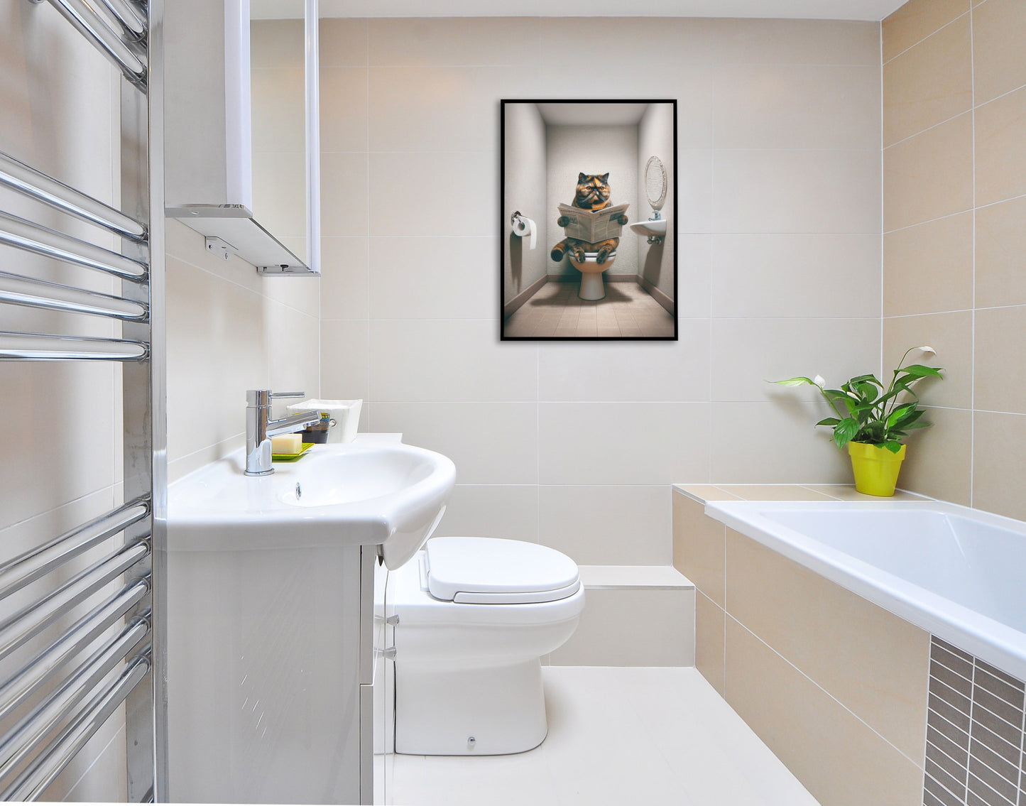 Affiche murale humour: Chat Exotic Shorthair lisant aux toilettes – Déco WC & Salle de bain