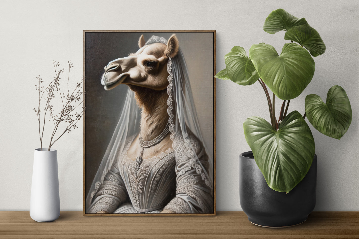 Camel Bride Poster - Funny Animal Wall Art, Unique Wedding Decor, Portrait of Camel in Dress, Perfect Gift