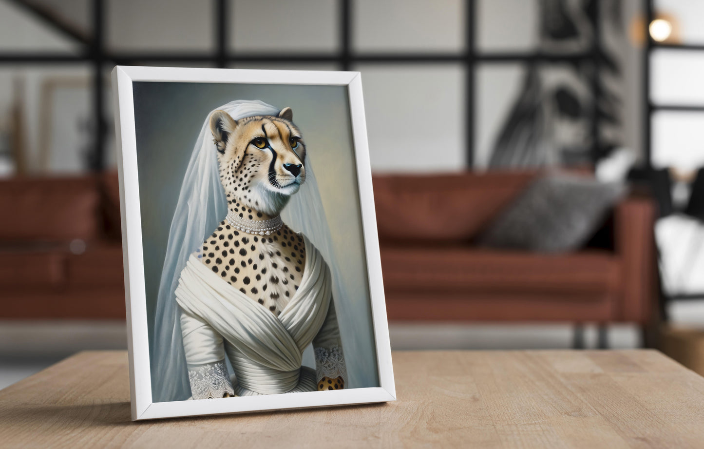 "Cheetah in Wedding Dress Poster - Funny Animal Wall Art - Unique Bride Decor - Perfect Gift for Home or Office"