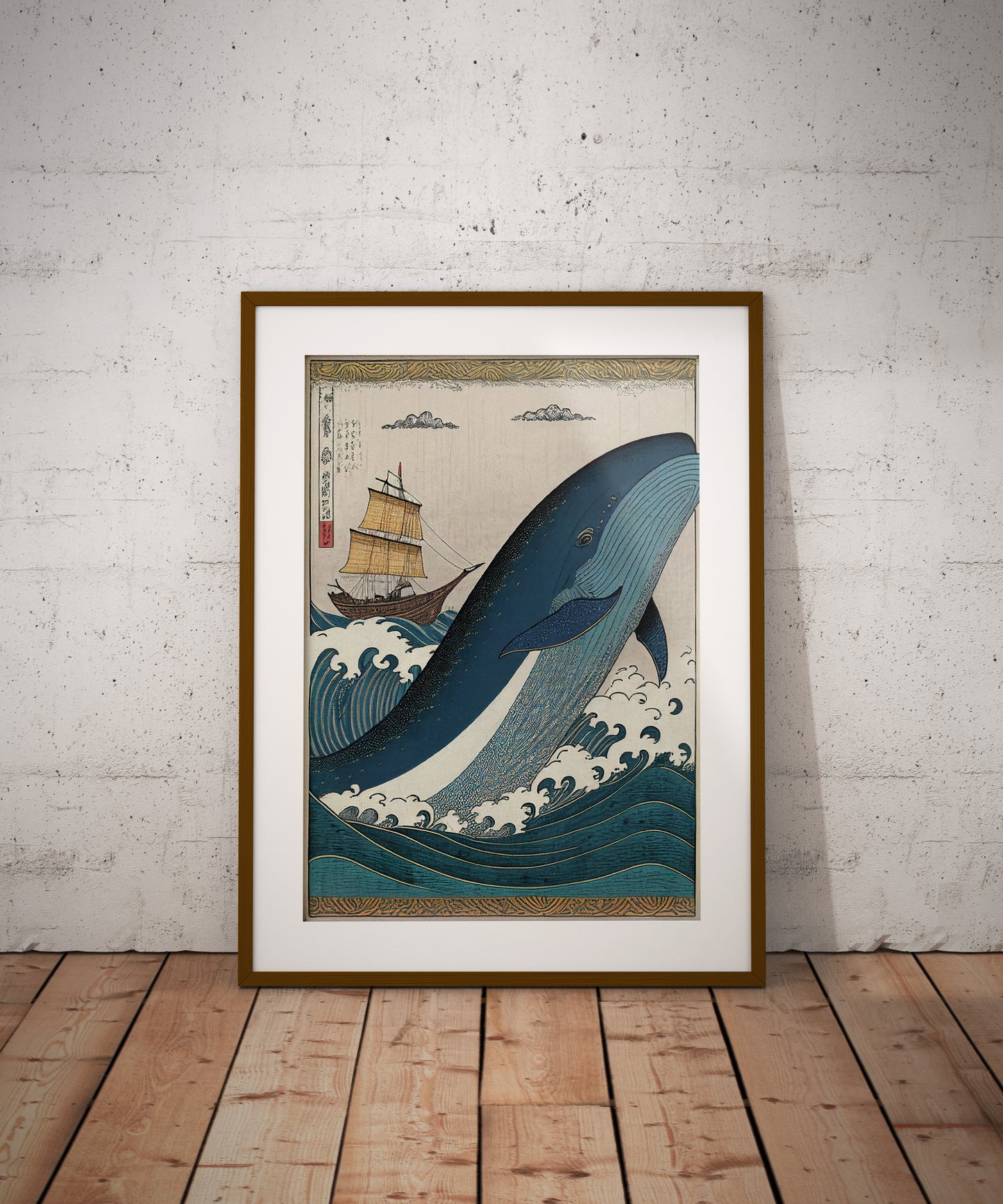 Affiche Poster Baleine et Bateau Style Art Japonais Ukiyo-e - Illustration Murale Décorative Japon