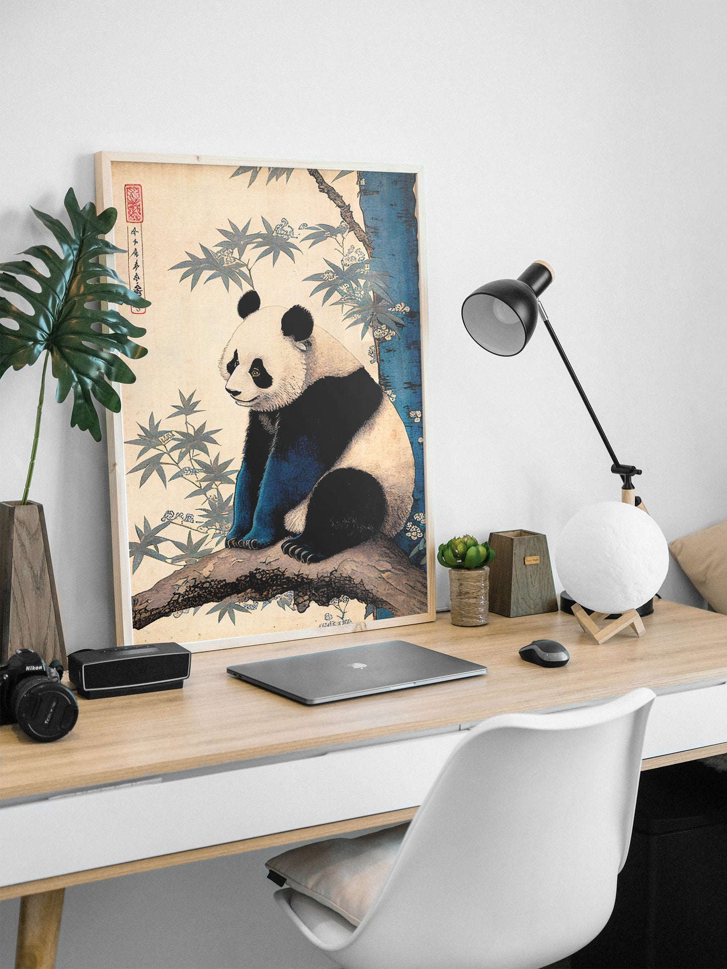 Japanese Art Style Panda Poster, Bamboo Landscape Wall Art, Perfect for Framing, Unique Home Decoration