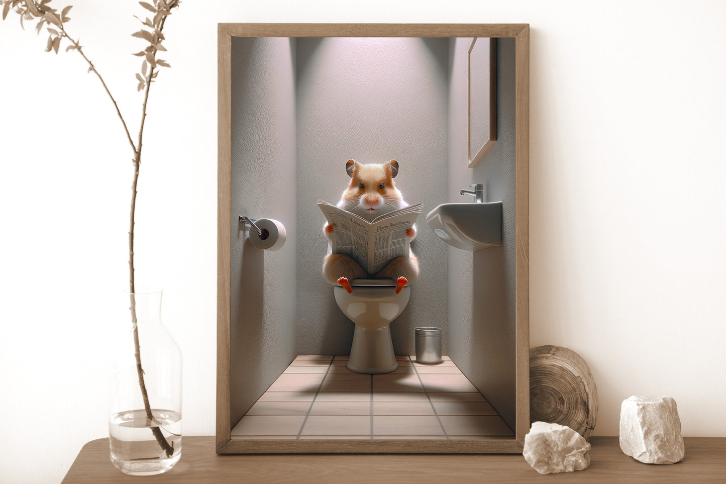 Poster Humour Hamster Lisant aux Toilettes, Décoration Salle de Bain, Cadeau Amusant, Art Mural, Décoration Toilette Originale