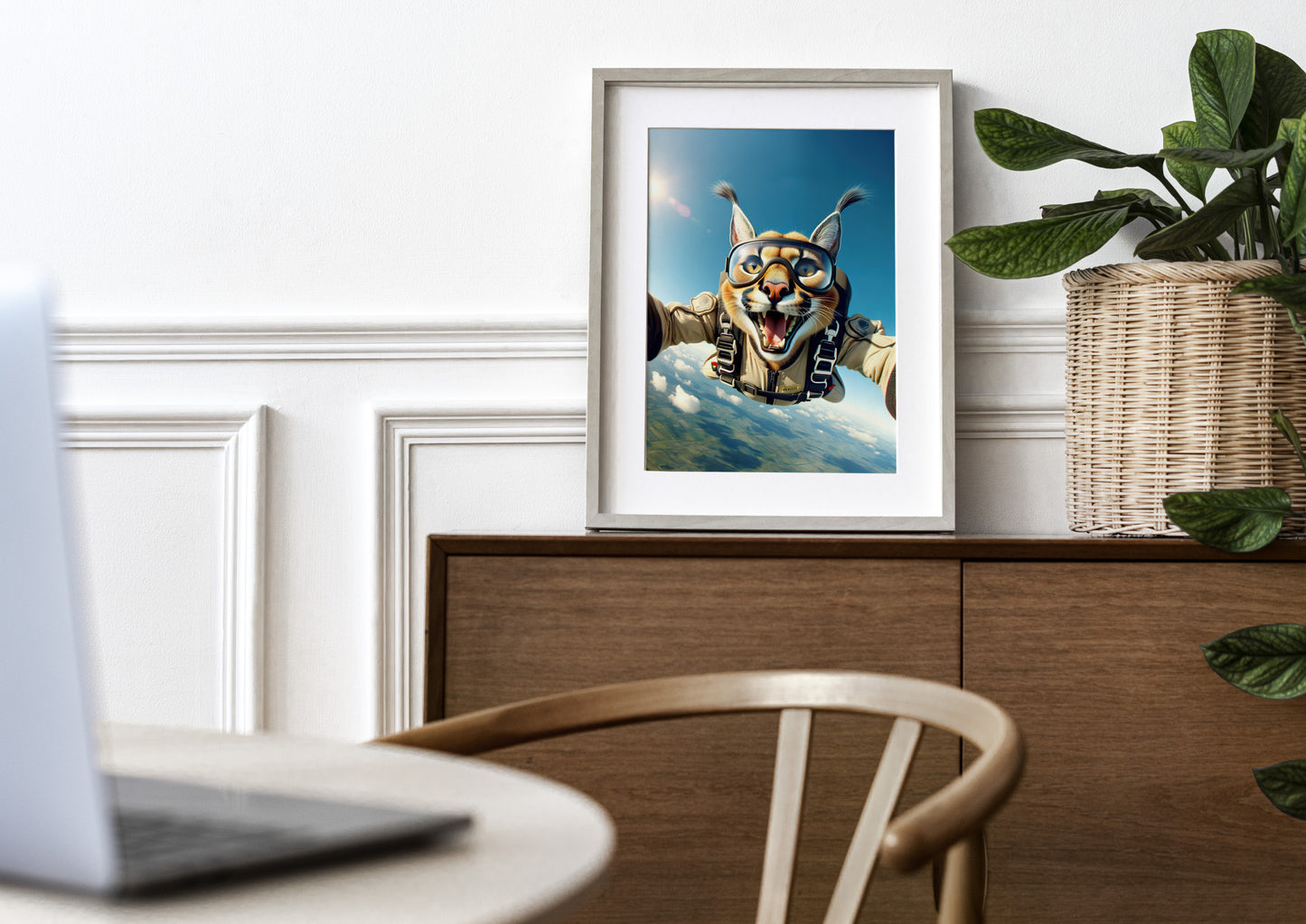 Affiche Murale Caracal en Chute Libre - Poster Animal Skydiving Sport Extrême - Décor Unique et Cadeau Original