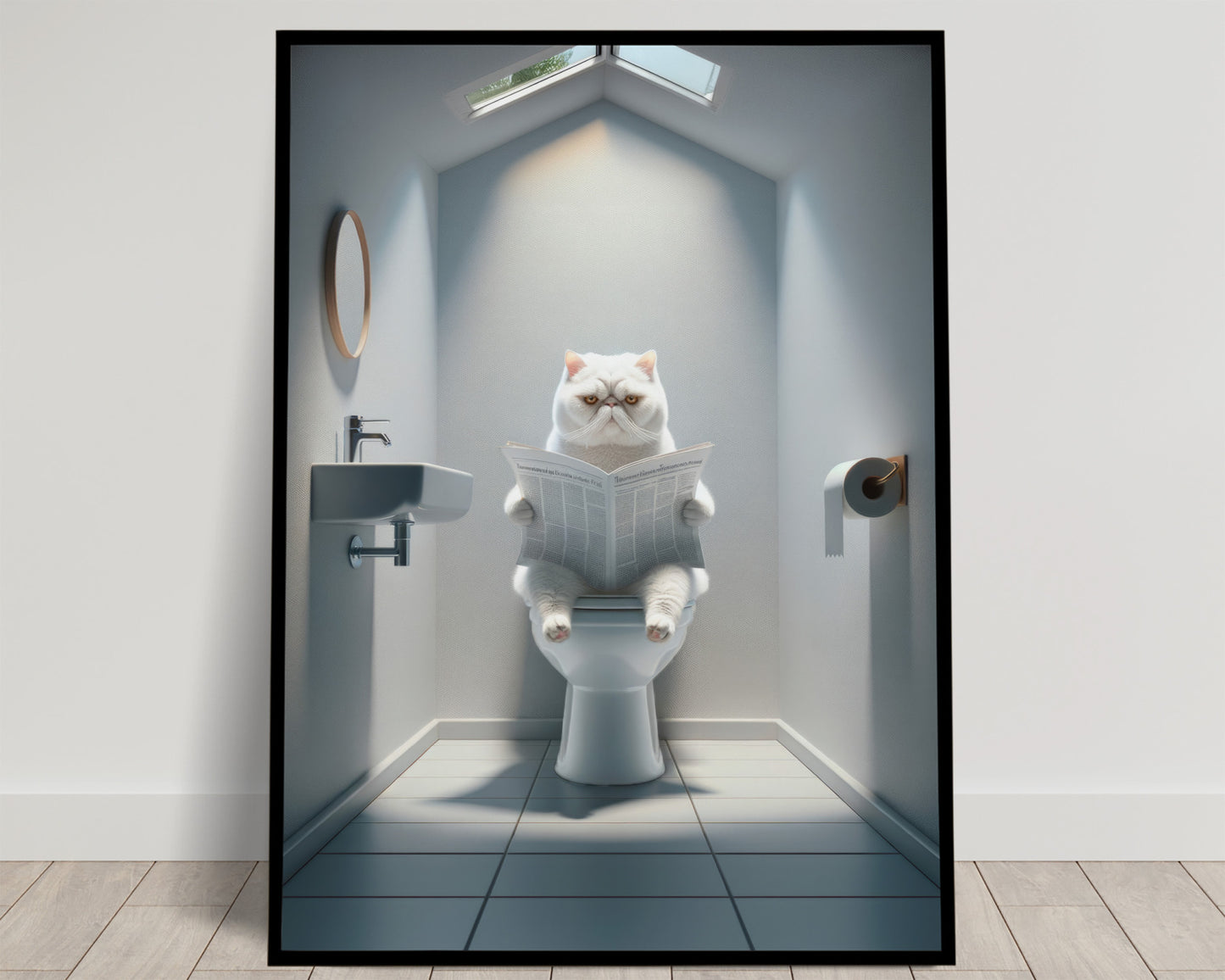 White Exotic Shorthair Cat Poster - Toilet Bathroom Decor Print | Wall Art for Cat Lovers | WC Toilet Poster