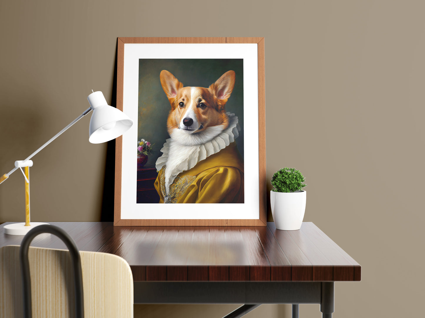 Poster chien baroque - Portrait noble de Corgi, illustration élégante pour décoration murale, art mural animaux