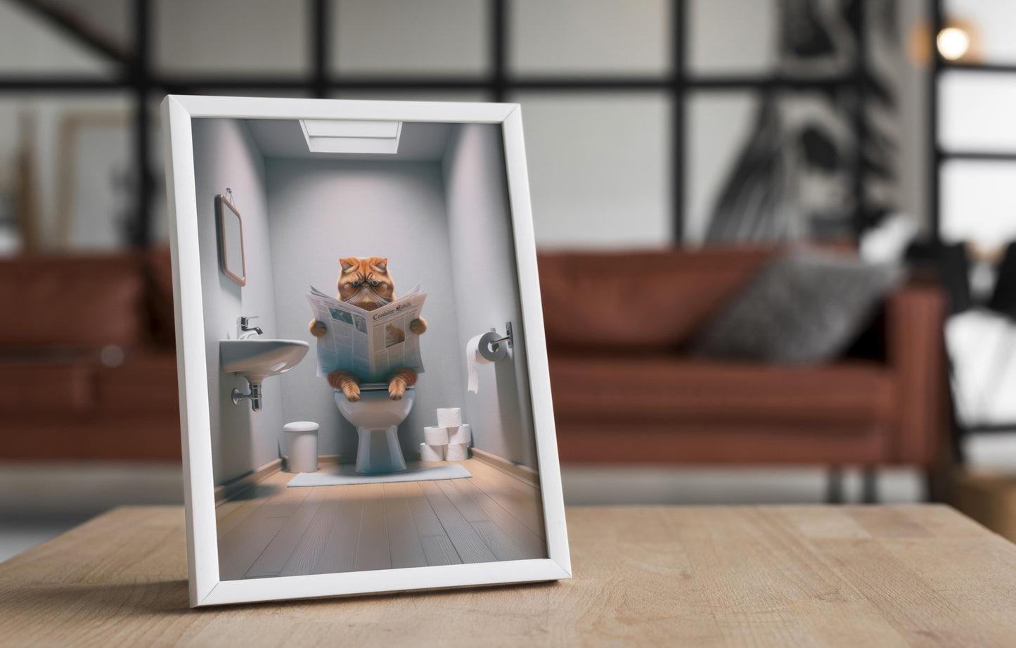 Red Tabby Exotic Shorthair Cat Bathroom Decor Print - WC Toilet Poster - Wall Art for Cat Lovers - Unique Gift