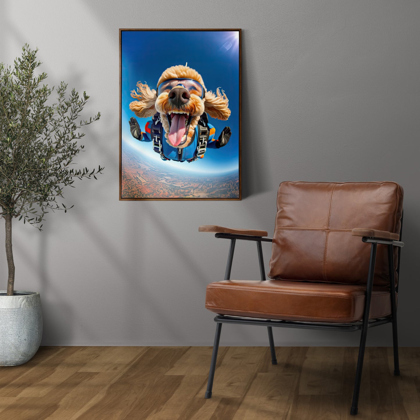 Affiche Murale Caniche en Chute Libre - Poster Chien Skydiving - Décor Sport Extrême - Idée Cadeau Unique