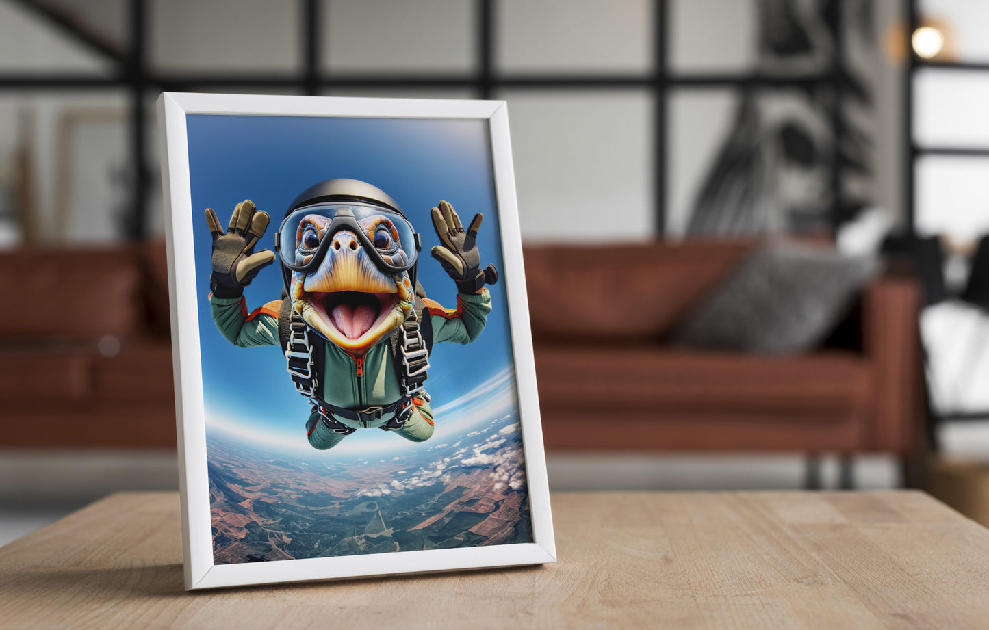 Skydiving Turtle Free-Fall Poster - Unique Animal Wall Art, Extreme Sport Decor, Perfect Gift for Animal Lovers