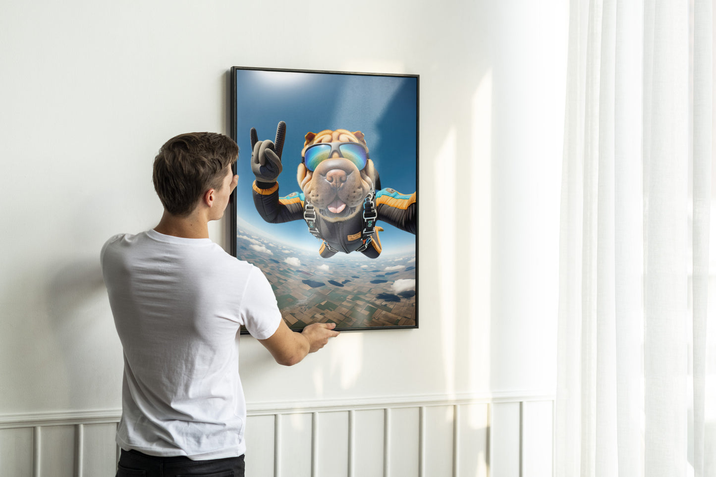 Skydiving Shar Pei Poster - Epic Wall Art for Animal Lovers | Unique Extreme Sport Dog Print Decor