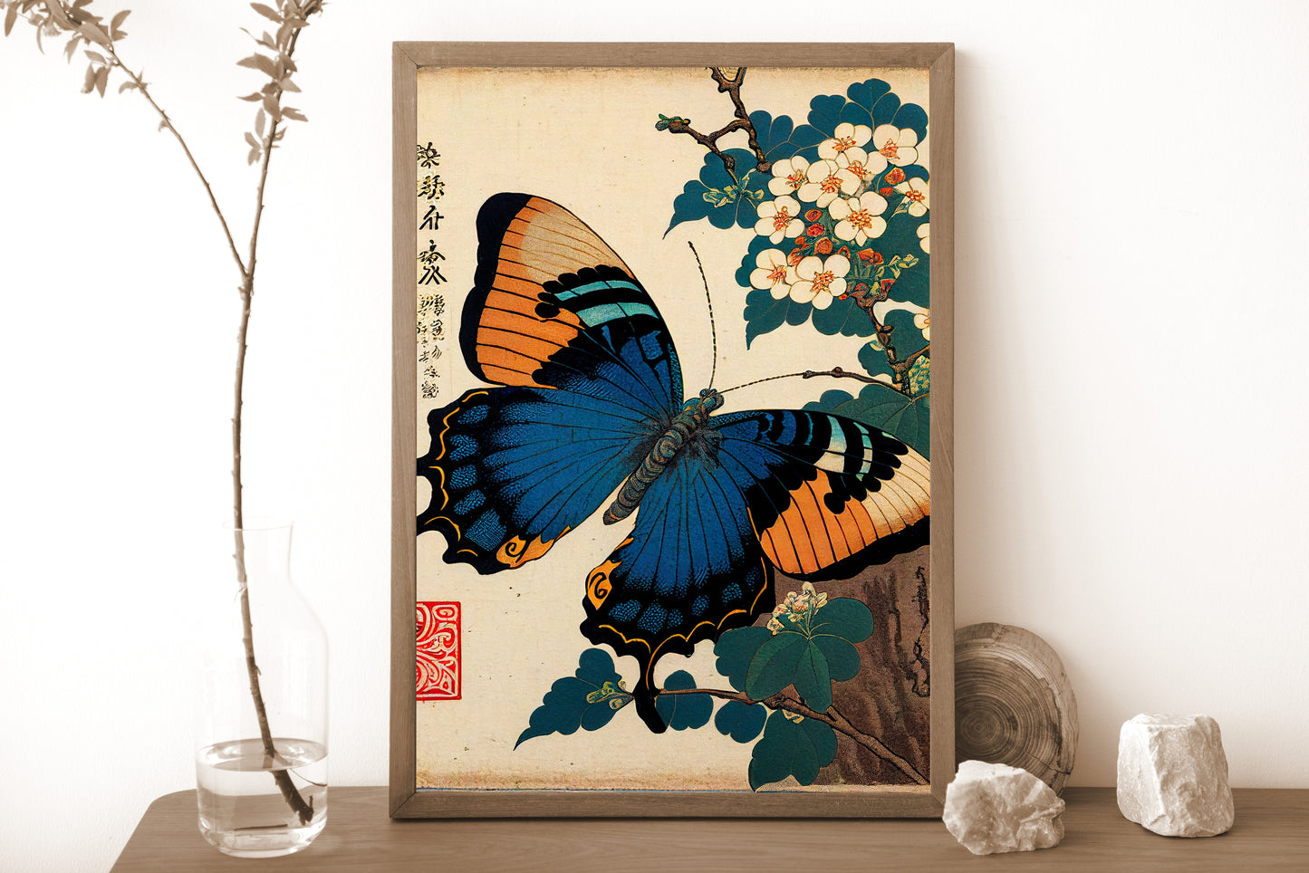 Japanese Butterfly Poster, Art Style Illustration for Wall Decor, Nipponese Decoration, Frameable Butterfly Print