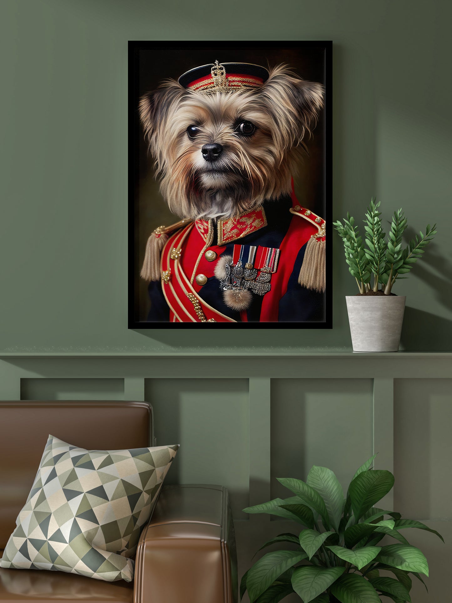 "Yorkshire Dog in Military Uniform Poster – Animal Wall Art, Yorkshire Terrier Wall Decoration"