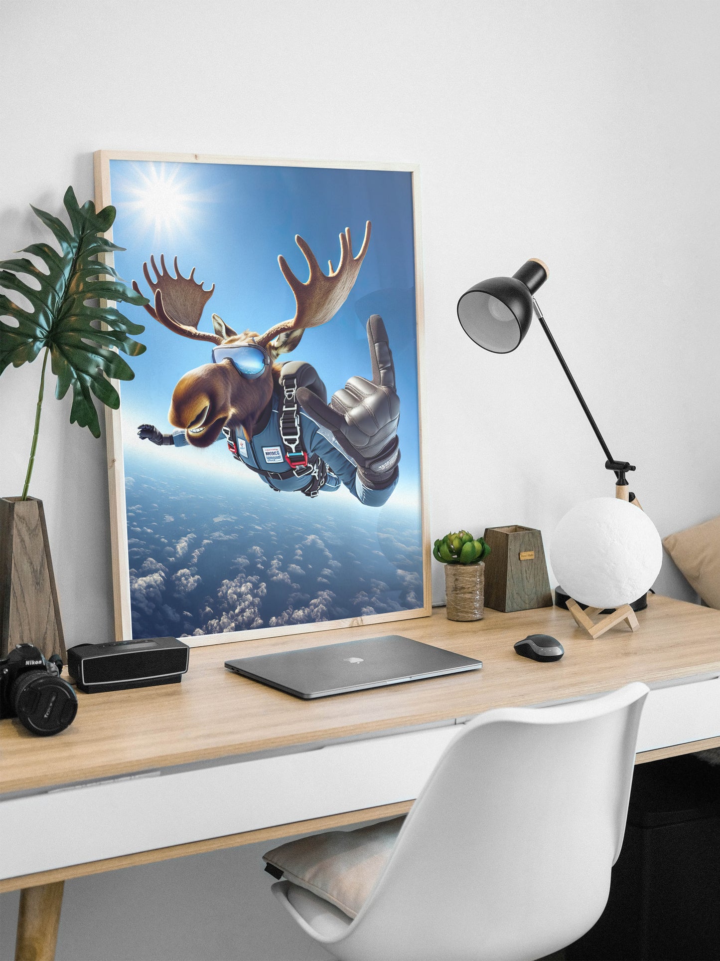 Epic Skydiving Moose Poster – Extreme Sport Animal Print Wall Art | Unique Animal Lover Gift Decor