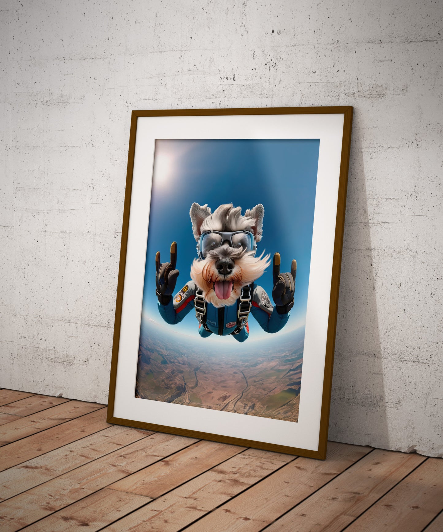 Skydiving Miniature Schnauzer Poster - Unique Dog Lover Wall Art Print | Epic Animal Decor for Extreme Sport Fans