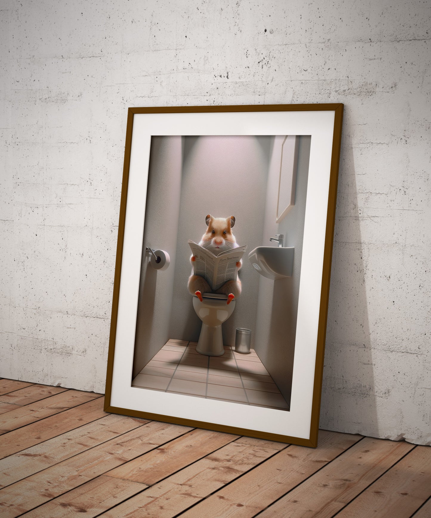 Poster Humour Hamster Lisant aux Toilettes, Décoration Salle de Bain, Cadeau Amusant, Art Mural, Décoration Toilette Originale