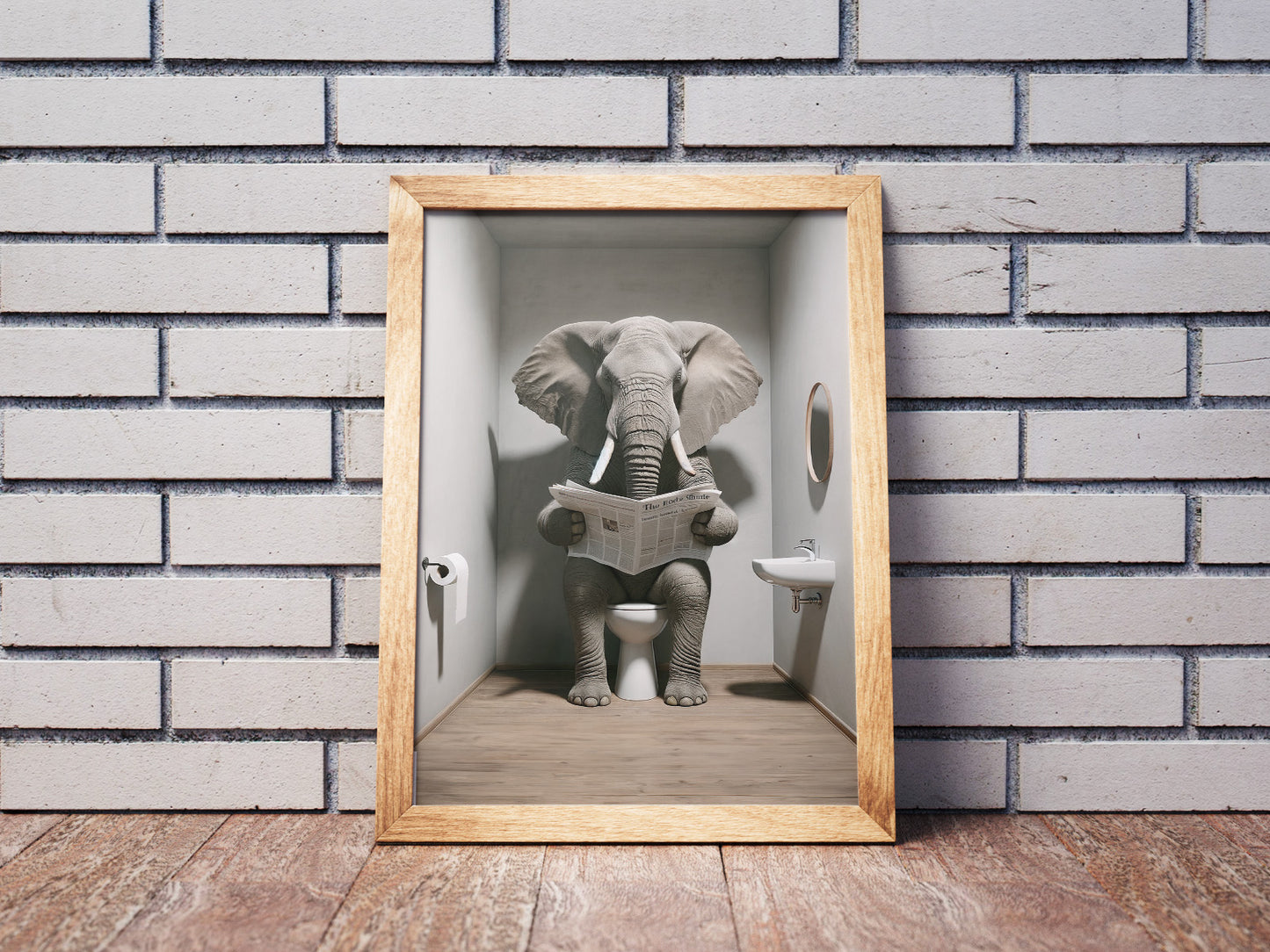 Funny Elephant Reading Newspaper Toilet Poster - Unique Bathroom Wall Art Decor - Perfect Funny WC Gift