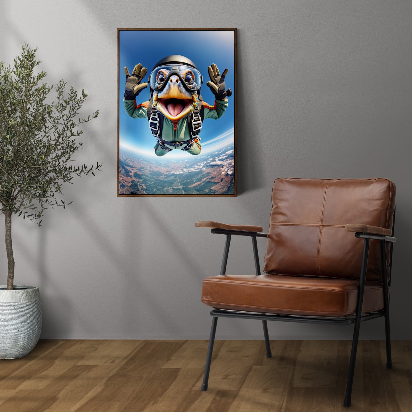 Skydiving Turtle Free-Fall Poster - Unique Animal Wall Art, Extreme Sport Decor, Perfect Gift for Animal Lovers