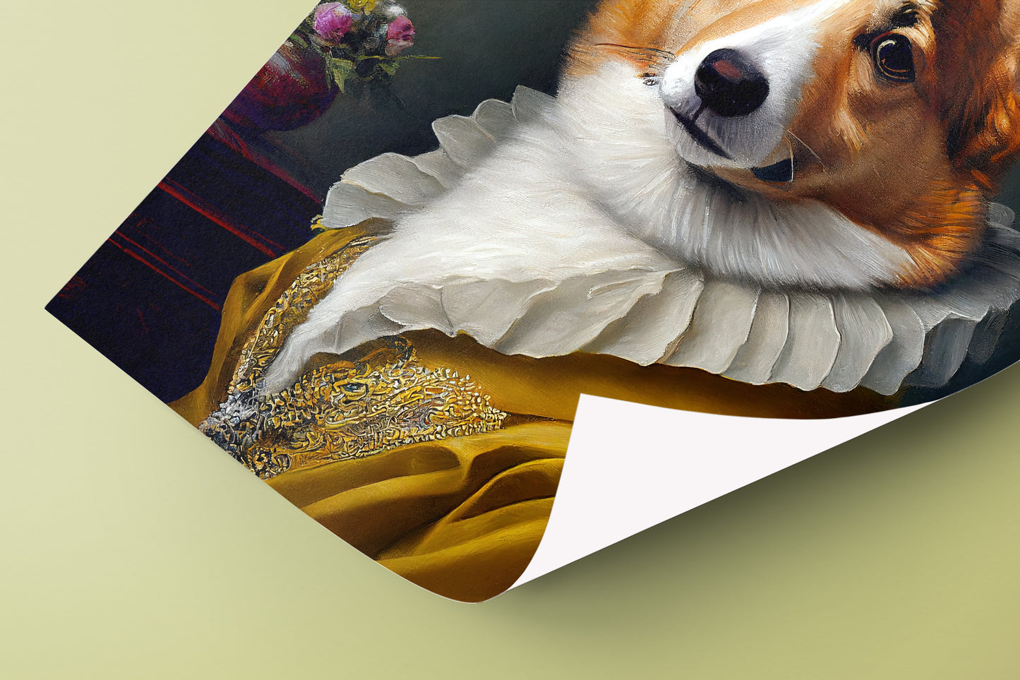 Poster chien baroque - Portrait noble de Corgi, illustration élégante pour décoration murale, art mural animaux