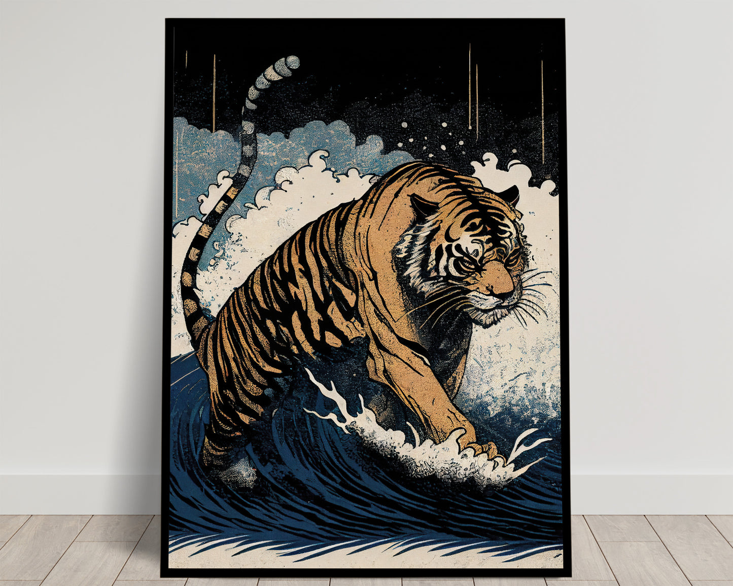 Poster Tigre Japonais, Illustration Style Ukiyo-e, Décoration Murale Art Japonais, Affiche Tigre Impression Haute Qualité