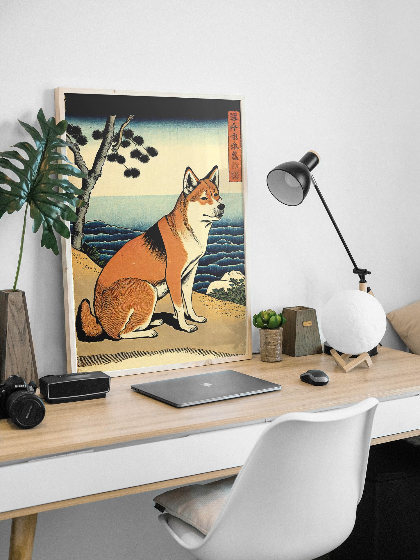 Shiba Inu Dog Poster, Japanese Art Style Illustration, Nipponese Wall Art Decor