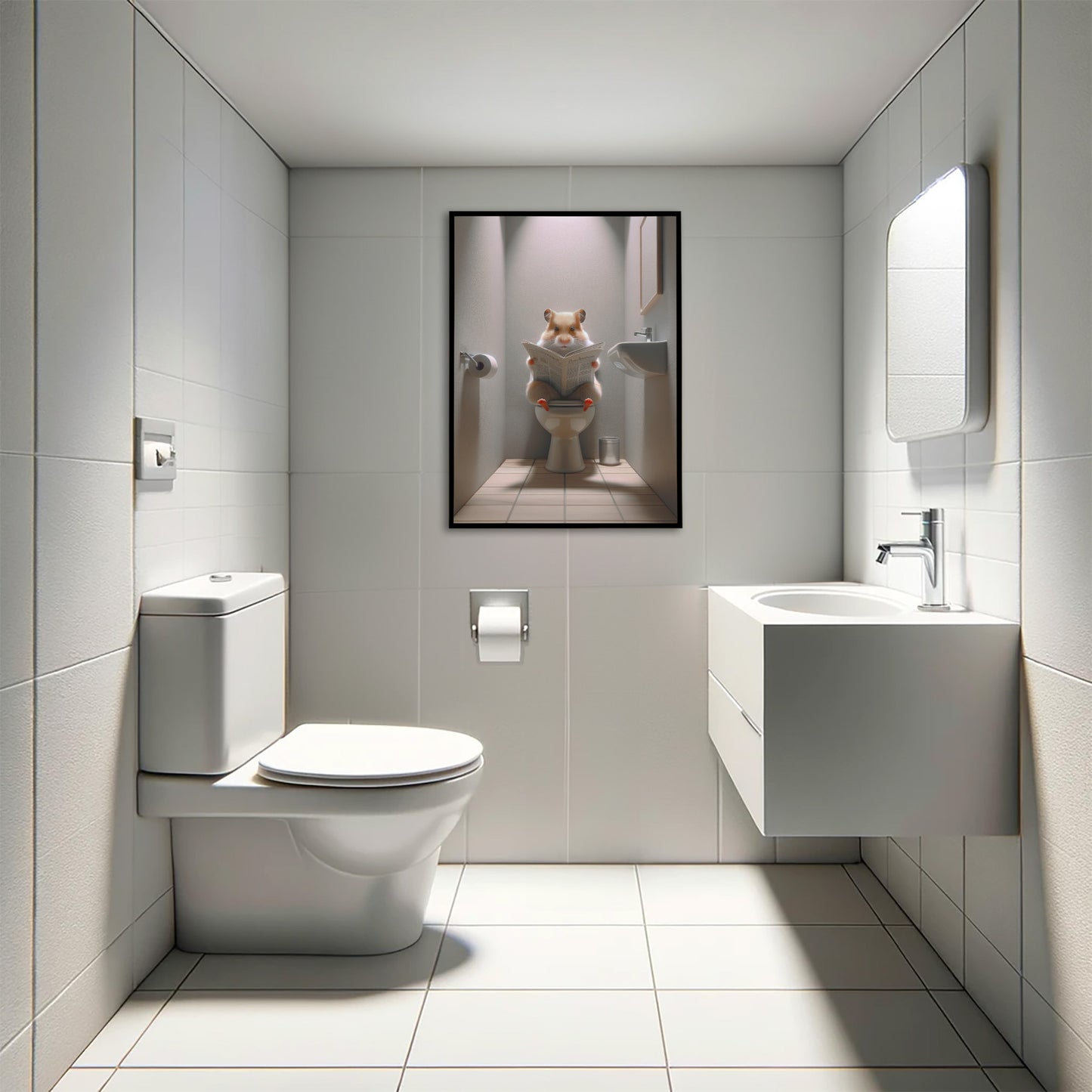 Poster Humour Hamster Lisant aux Toilettes, Décoration Salle de Bain, Cadeau Amusant, Art Mural, Décoration Toilette Originale