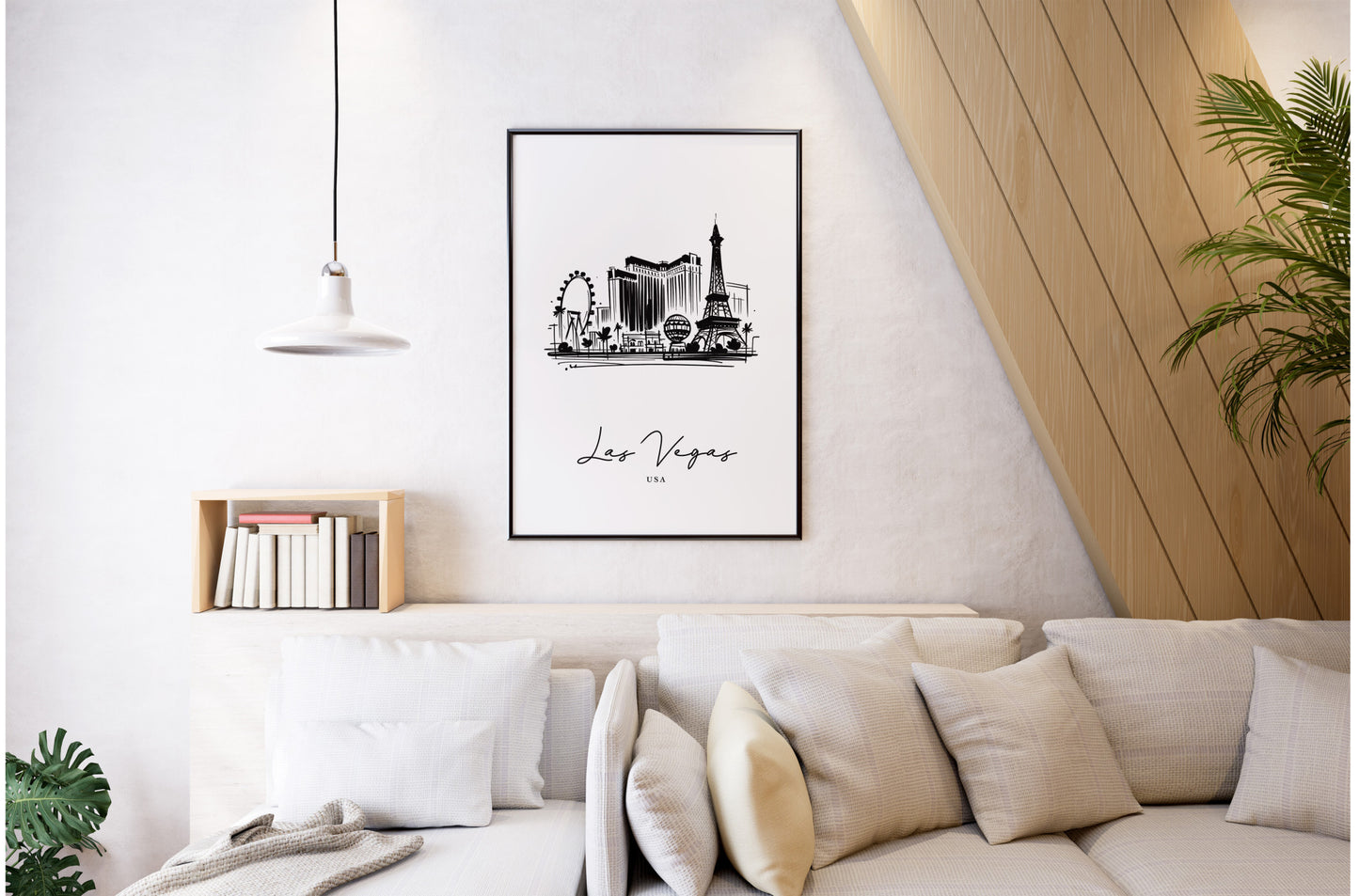 Las Vegas Poster - Black and White Sketch of Landmarks - Living Room Wall Art, Bedroom Decor, Office Poster - Unique Travel Gift Idea