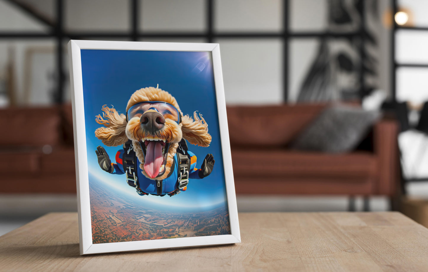 Affiche Murale Caniche en Chute Libre - Poster Chien Skydiving - Décor Sport Extrême - Idée Cadeau Unique