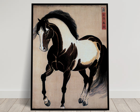 Poster Cheval Vintage, Art Ukiyo-e Japonais, Décoration Murale Equidé, Illustration Style Japonais