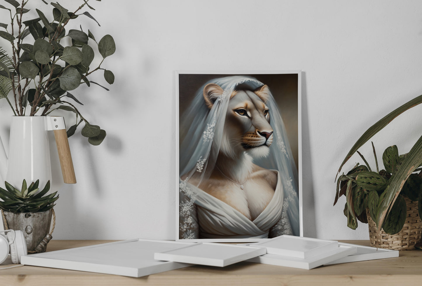 Lioness Bride Poster | Funny Animal Wall Art Decor | Unique Wedding Gift Frame | Portrait Wall Decor