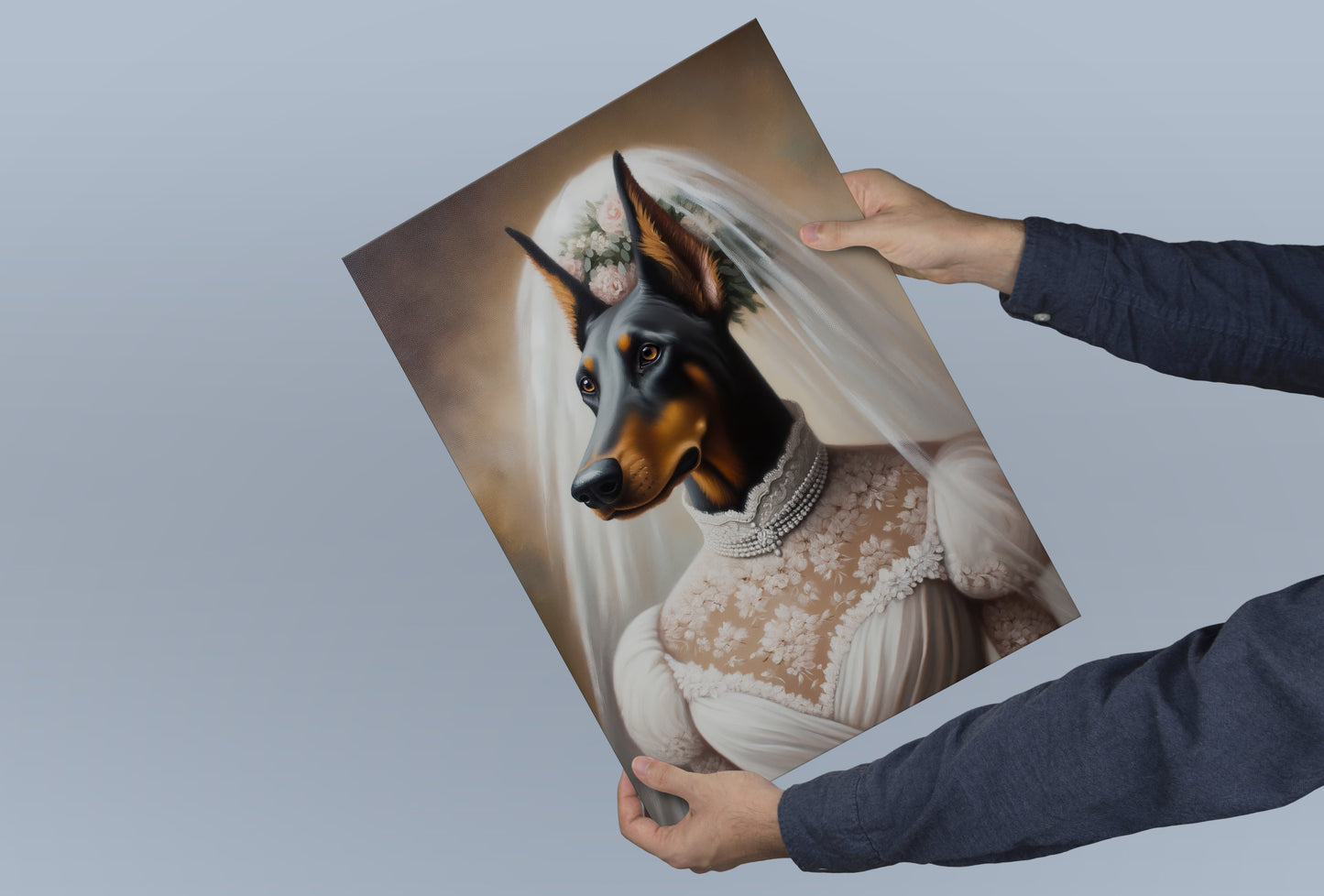 Doberman Pinscher Wedding Dress Poster - Funny Animal Wall Art Decor - Unique Dog Bride Print - Perfect Gift Idea