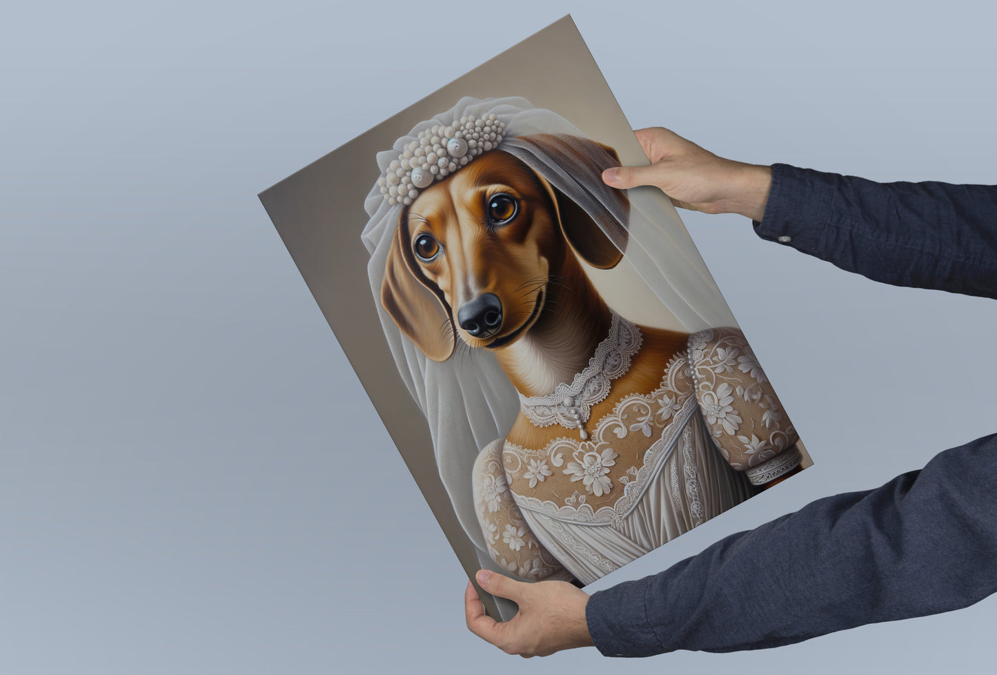 "Funny Dachshund Poster in Wedding Dress | Unique Animal Wall Art | Bride Dog Decor | Perfect Gift Ideas"