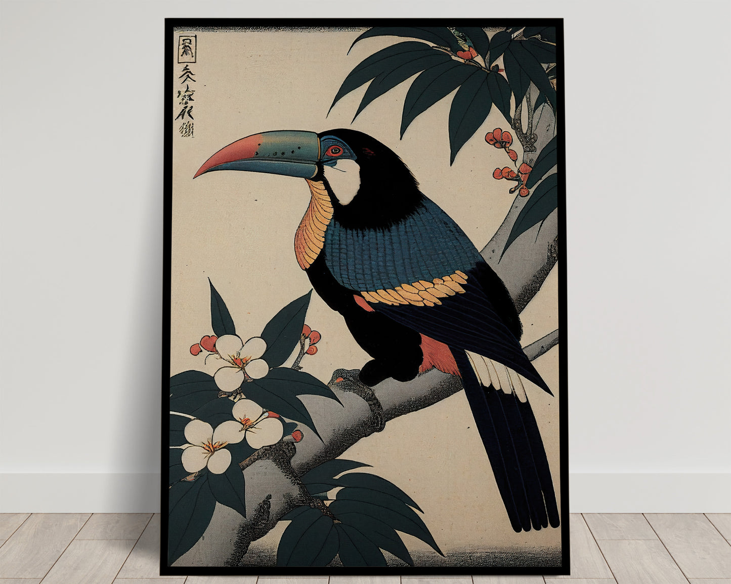 Poster Toucan, Illustration art japonais, Impression Ukiyo-e, Art mural, Décoration murale, Affiche Japonaise