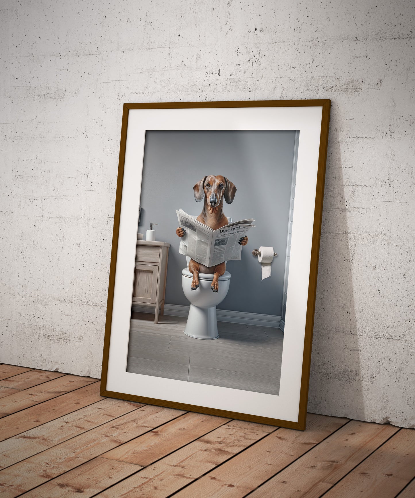 Funny Dachshund Reading Newspaper Poster - Unique Bathroom Wall Art - Perfect Gift for Toilet Decor